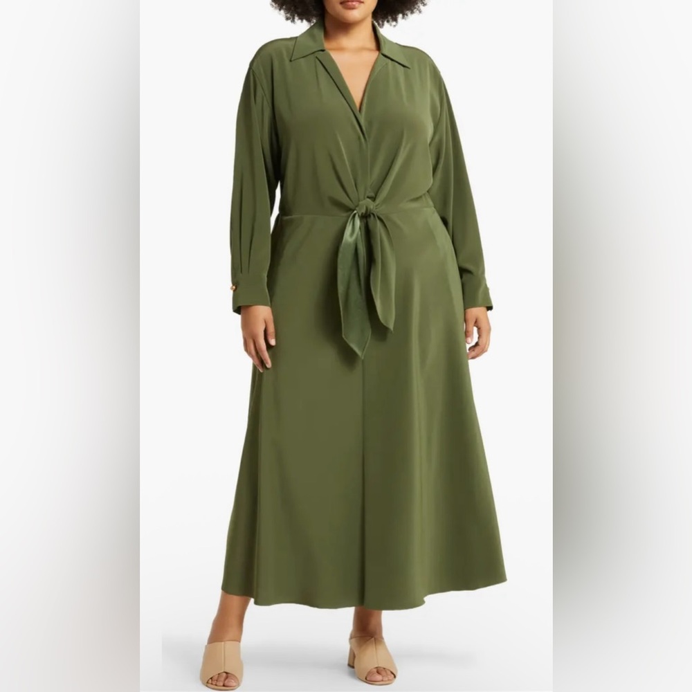 Vince Long Sleeve Tie Front Olive Maxi Dress Sz. 2X